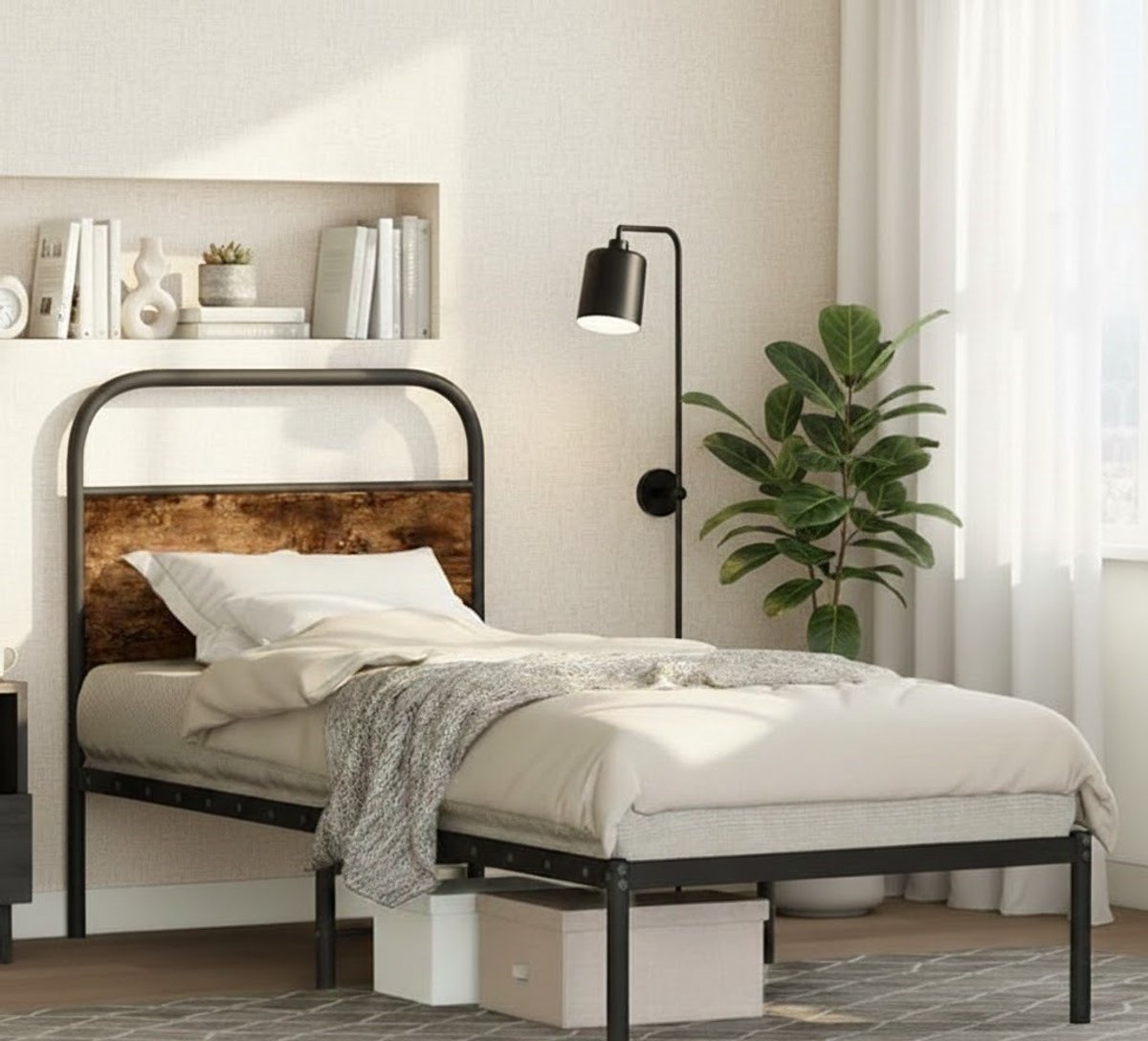 Comfortabel en Stijlvol Metalen Bed Frame met Hoofdeinde – Robuust en Duurzaam – 75 x 190 cm – Ideaal voor Slaapkamers, Gastenverblijven & Jongeren – House & Garden