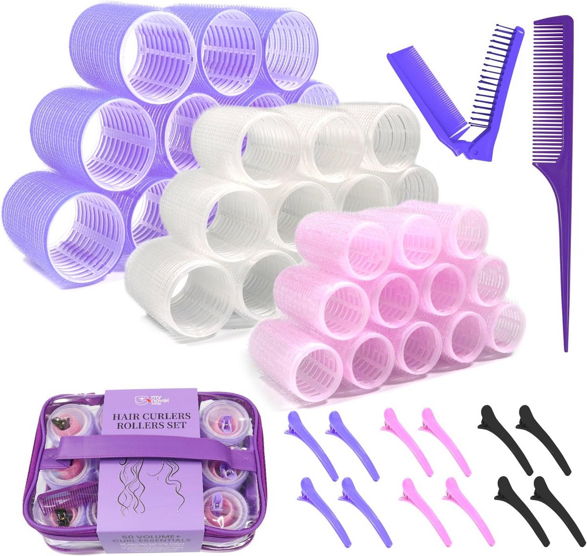 Grote Set van 50 Haarrollers voor Volume en Krullen met Clips en Kammen