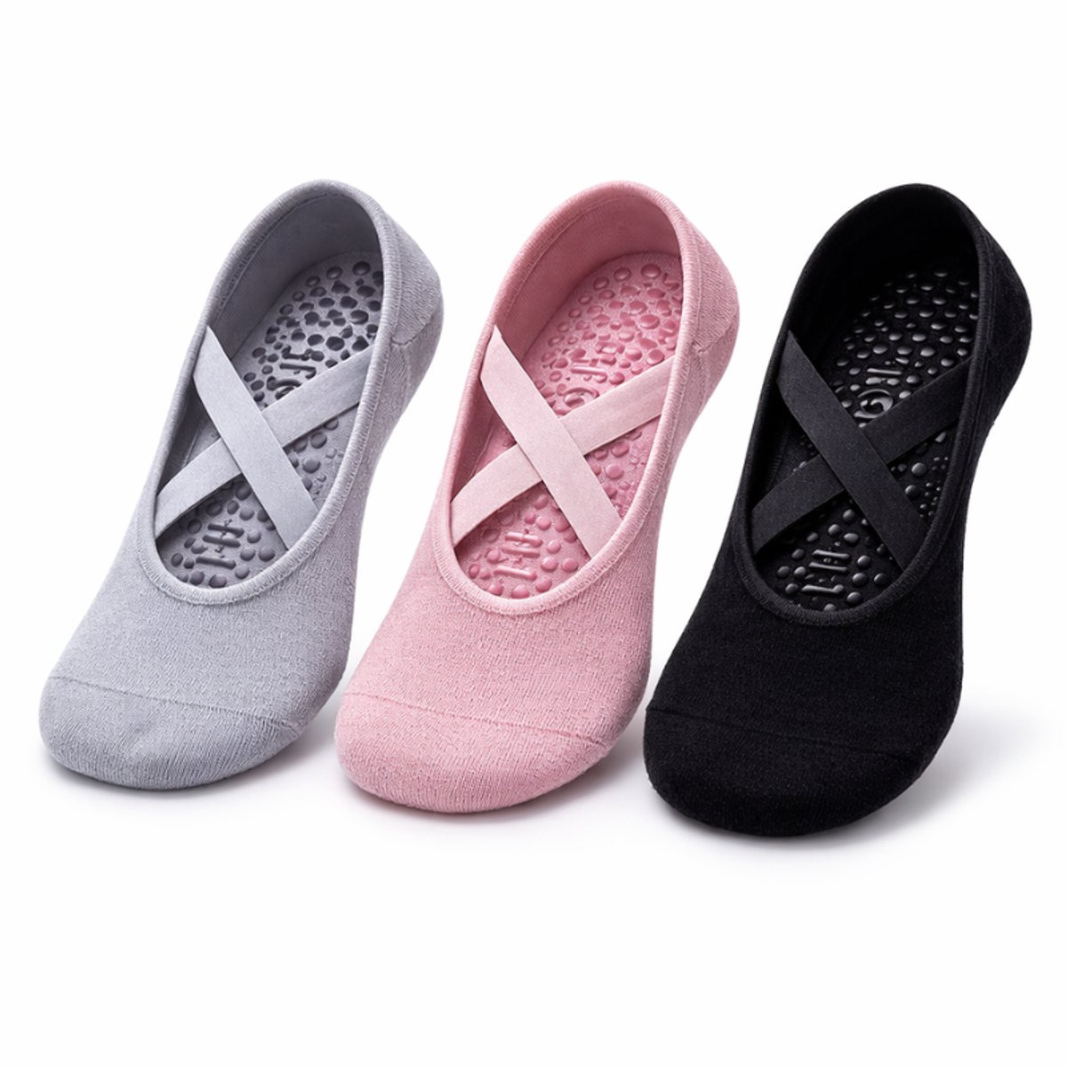 Pilates sokken - Anti Slip Sokken - Yoga Sokken - Set van 3 Stuks Sport sokken - One Size Fits All - Dames Sokken - Zwart, Roze, Paars