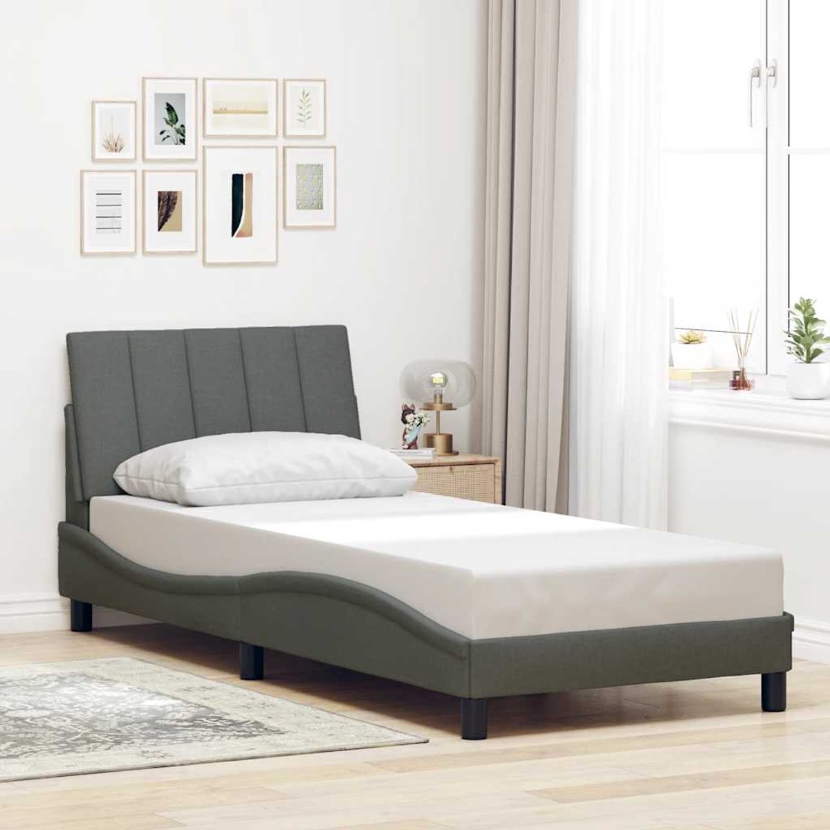 vidaXL - Bedframe - zonder - matras - "Hanko" - 90x200 - cm - stof - donkergrijs