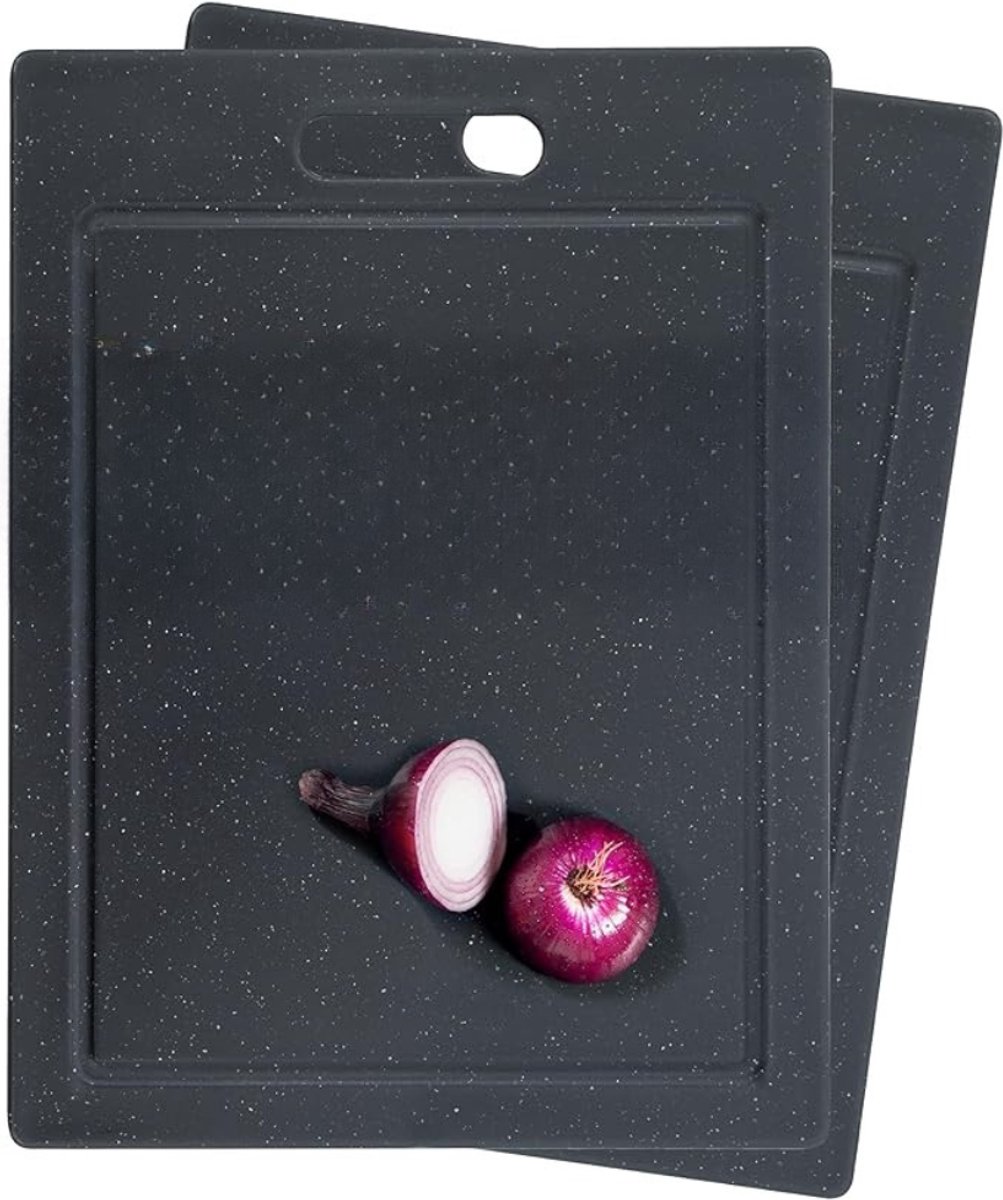 Verte Snijplank - Plastic Snijplanken - Snijplanken - BPA-Vrij - Keukenplanken in Granietlook - Snijplank met Antislipvoetjes - Insteekopening - Snijplank met Sapgoot - 2 Stuks - 36 x 27,5 CM