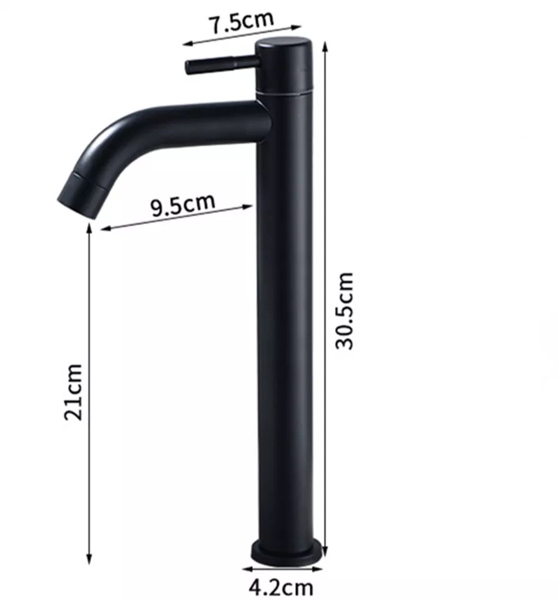 Hoge design wastafelkraan zwart 30 cm hoog