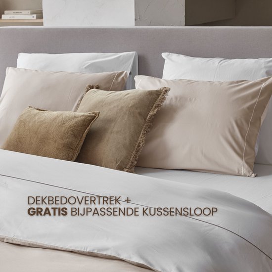 Egyptisch Katoen - Dekbedovertrek - dubbelzijdig - Zand/Wit - Lits-jumeaux XL - 260 x 200/220 cm + 2 kussenslopen - Dreamers Den van Merkloos — afbeelding 4