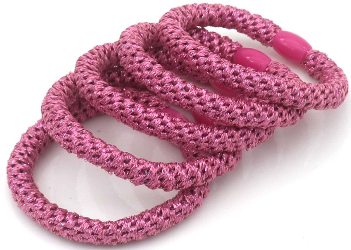 Haarelastiekjes - glitter - roze - 5 stuks