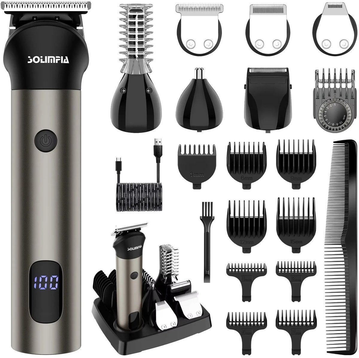 MakkelijkMooi alles-in-één Tondeuseset voor Mannen - Trimmer - Shaver - Elektrische kapperskapmachine met 7 verwisselbare messen