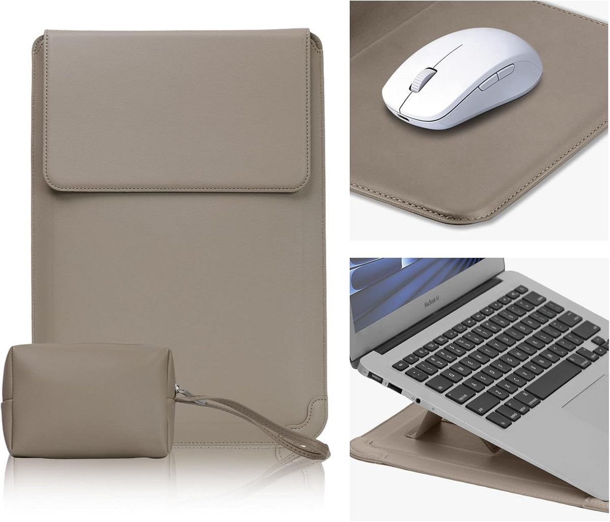 Beschermende Laptoptas 13-14 Inch PU-Leer met Handige Standaardfunctie Beige