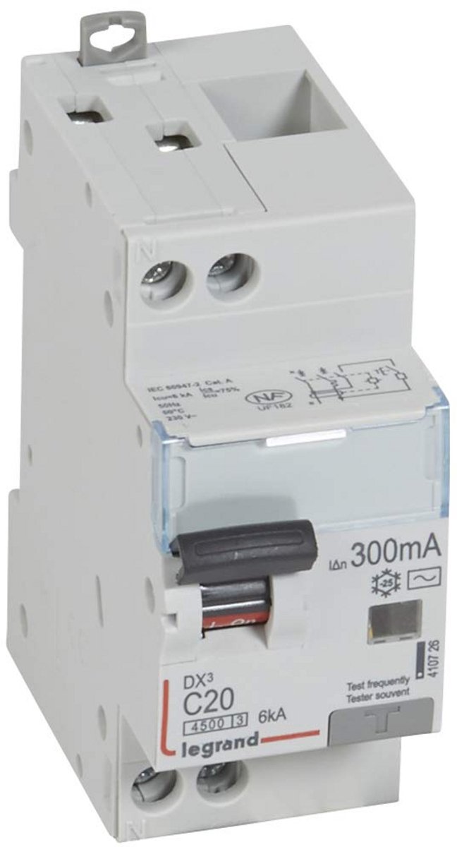 Aardlekschakelaar 2-polig 20A 300mA Type AC C-curve voor 230V Installatie