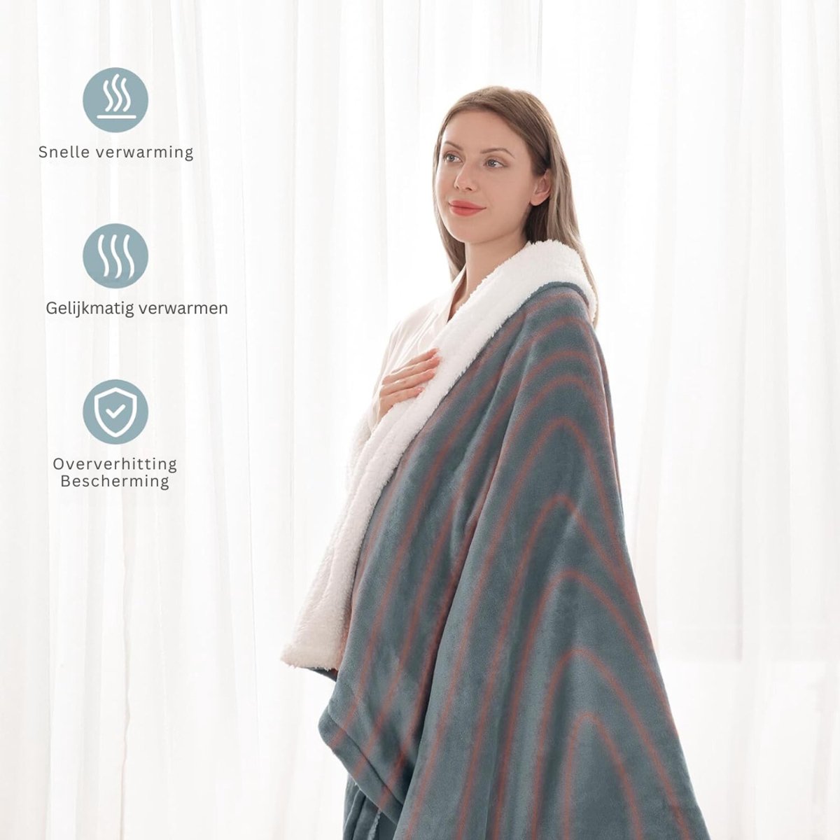 Aurixi® Elektrische Plaid Fleece Deken met 6 Warmte Niveaus - Licht Grijs - afbeelding 3