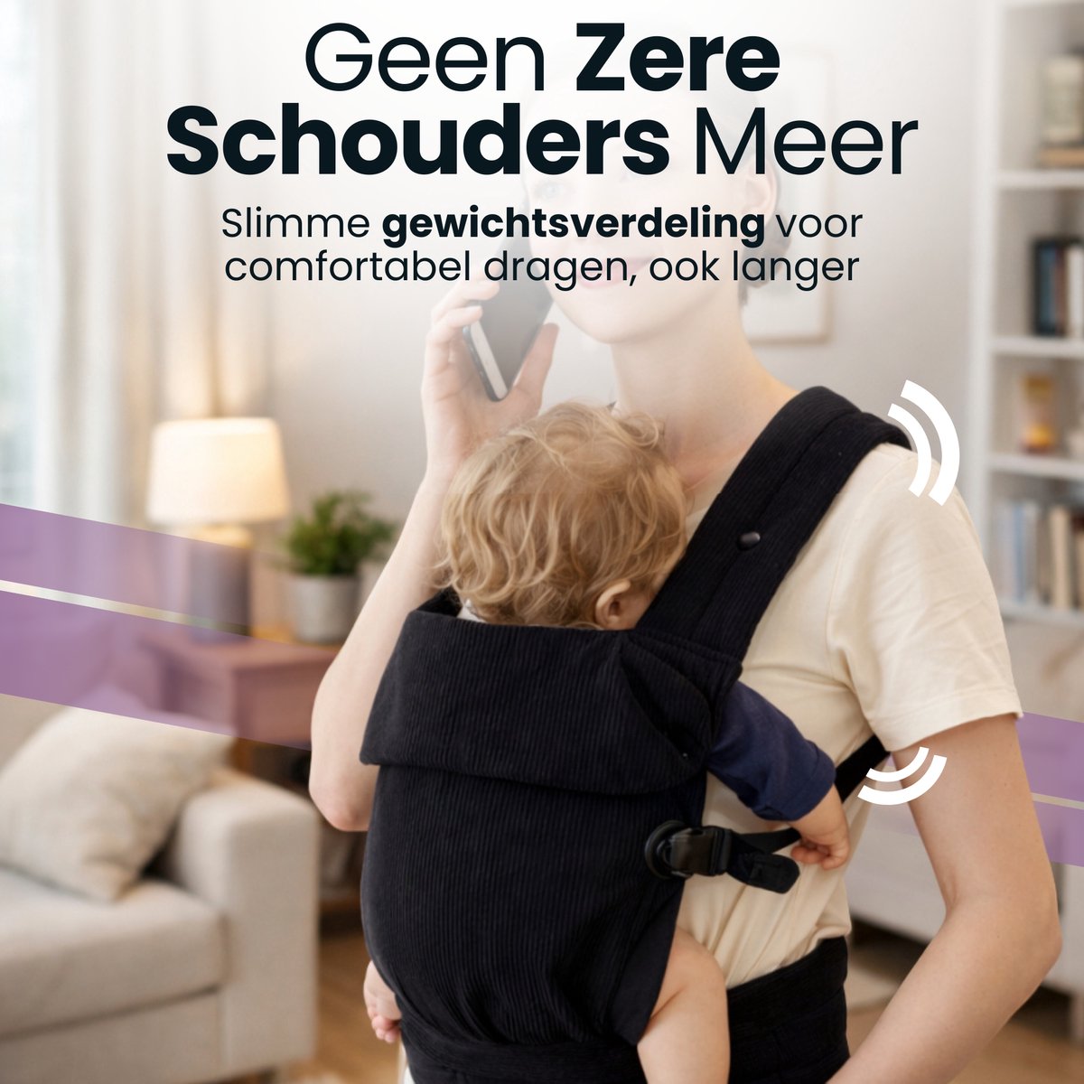 Laavir® Baby Draagzak Corduroy - Comfortabele Buikdrager met Verstelbare Band - Voor 0 tot 36 Maanden - Zacht & Ademend - Zwart – foto 6