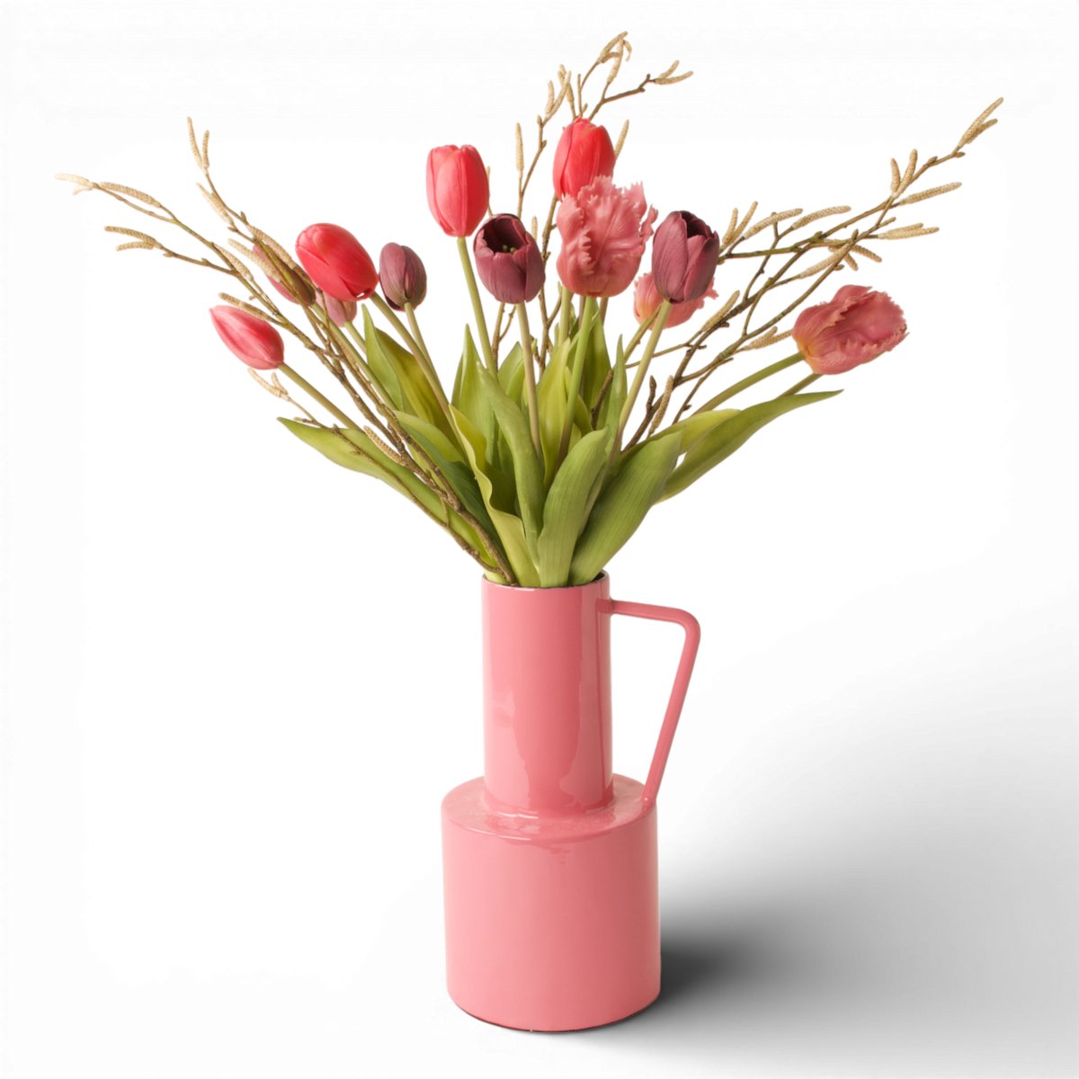 WinQ-Gebonden boeket met Tulpen en Parkiettulpen Mauve en roze-incl. vaas