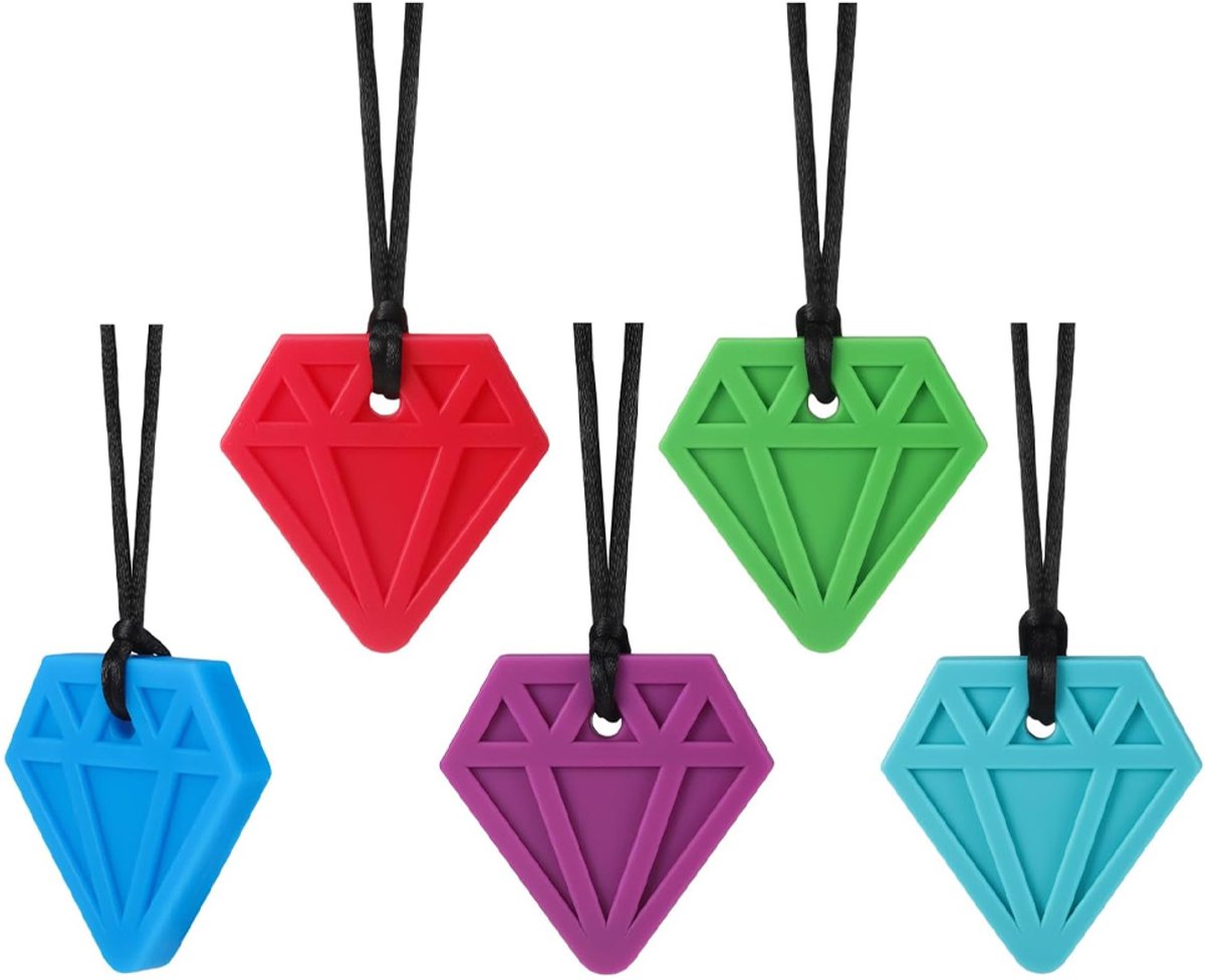 OUYLAF bijtketting stevige bijter - bijtketting ketting - Kauwketting voor kind - kouwketting voor kinderen - Bijtketting Kauwketting - Diamanten kauwketting - 5pcs