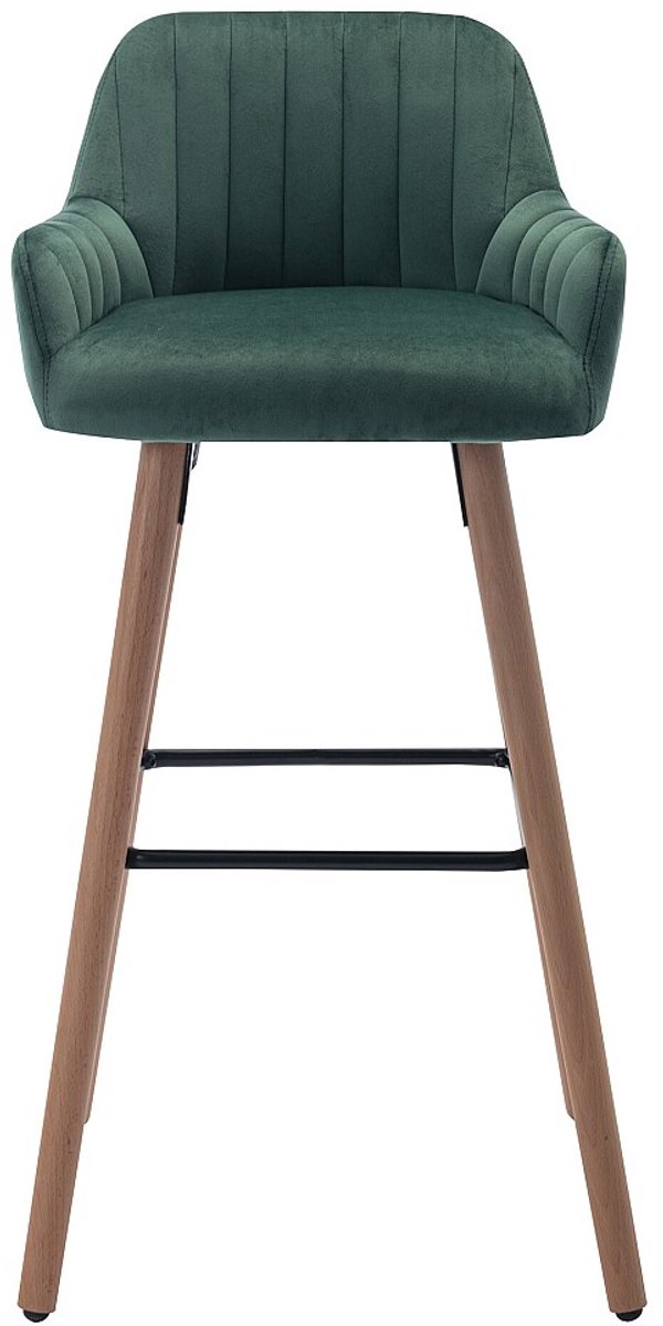 Vente-unique Barkruk van fluweel en metaal met beukenhouteffect - Donkergroen - ELEANA L 47 cm x H 98 cm x D 52 cm Emerald groen