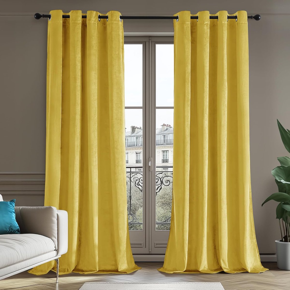 Famanu Opaque Gordijn met Ringetjes voor Slaapkamer Thermische Gordijnen Gordijn Koude Bescherming Thermisch Gordijn Dik Thermisch Gordijn - Geel - CM