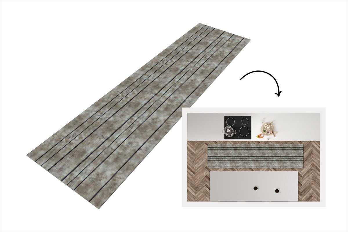 KitchenYeah Keukenloper 240x60 cm - Keukenmat vinyl Retro - Plank - Patronen - Keukenmatten loper - Keuken vloerkleed tapijt Planken - Retro