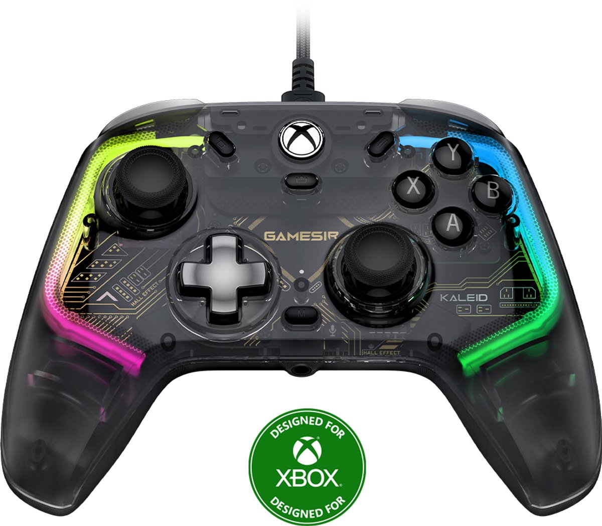 GameSir Kaleid transparante rookkleurige RGB bedrade Xbox-gamecontroller, aansluiting: bedraad   Compatibele platforms: Xbox Series X/S, Xbox One, Windows 10/11