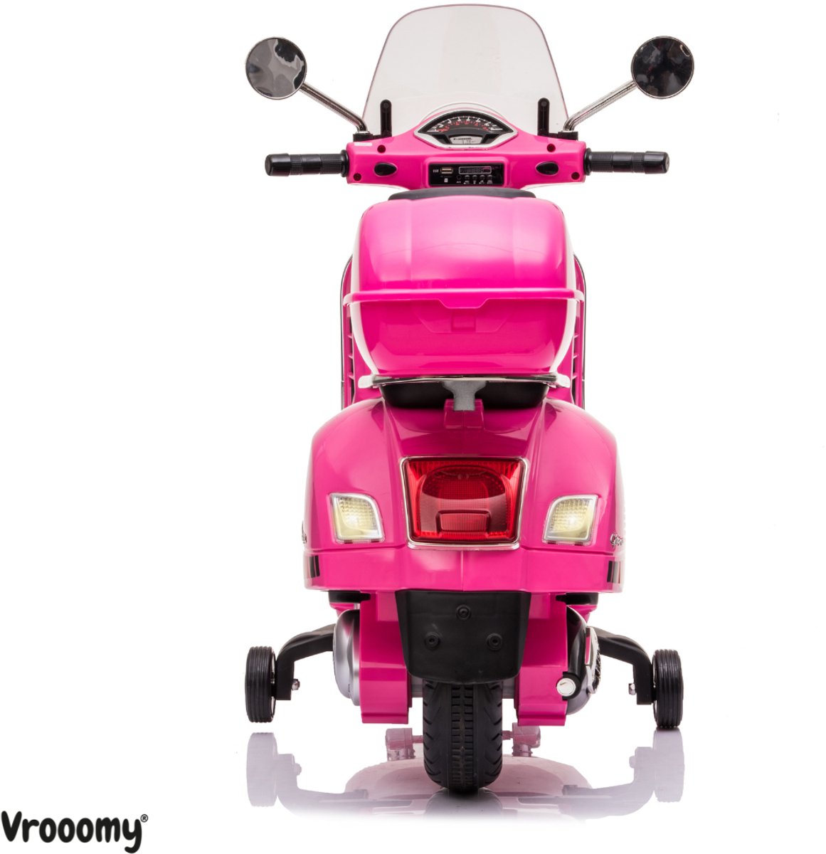 Vespa GT Full Option Elektrische Kinderscooter 3 tot 6 jaar – Officieel Gelicentieerde Kinder Vespa met Kofferbak & Verwijderbare Zijwieltjes – Li-ion Kindermotor met Kunstlederen Zitje, MP3 AUX & USB – Roze — afbeelding 10