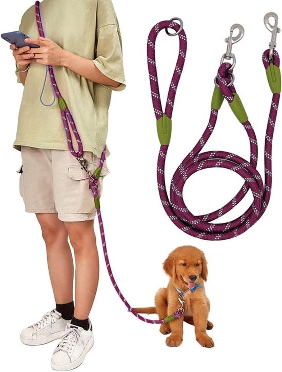 Veelzijdige handenvrije hondenriem (2.5 meter) - Heupgordel hondenlijn - Reflecterende materialen - Hands-free dierenriem - Geschikt voor wandelen, joggen en hardlopen met grote, middelgrote en kleine honden (Donker paars）
