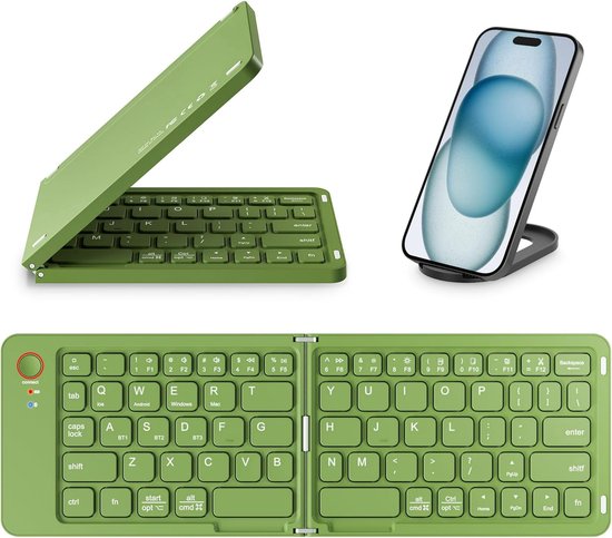 Opvouwbaar toetsenbord - draadloos toetsenbord - Bluetooth toetsenbord - mini toetsenbord - reis toetsenbord - 68 toetsen - Type-C oplaadbaar - 180 mAh - ABS - lichtgewicht 163 g - 31 x 8,5 x 8,5 cm - groen