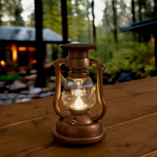 Solar tuinverlichting - Windlicht 'Oil' - Brons - Warm wit licht - Vintage tafellamp - Buitenlamp op zonne-energie