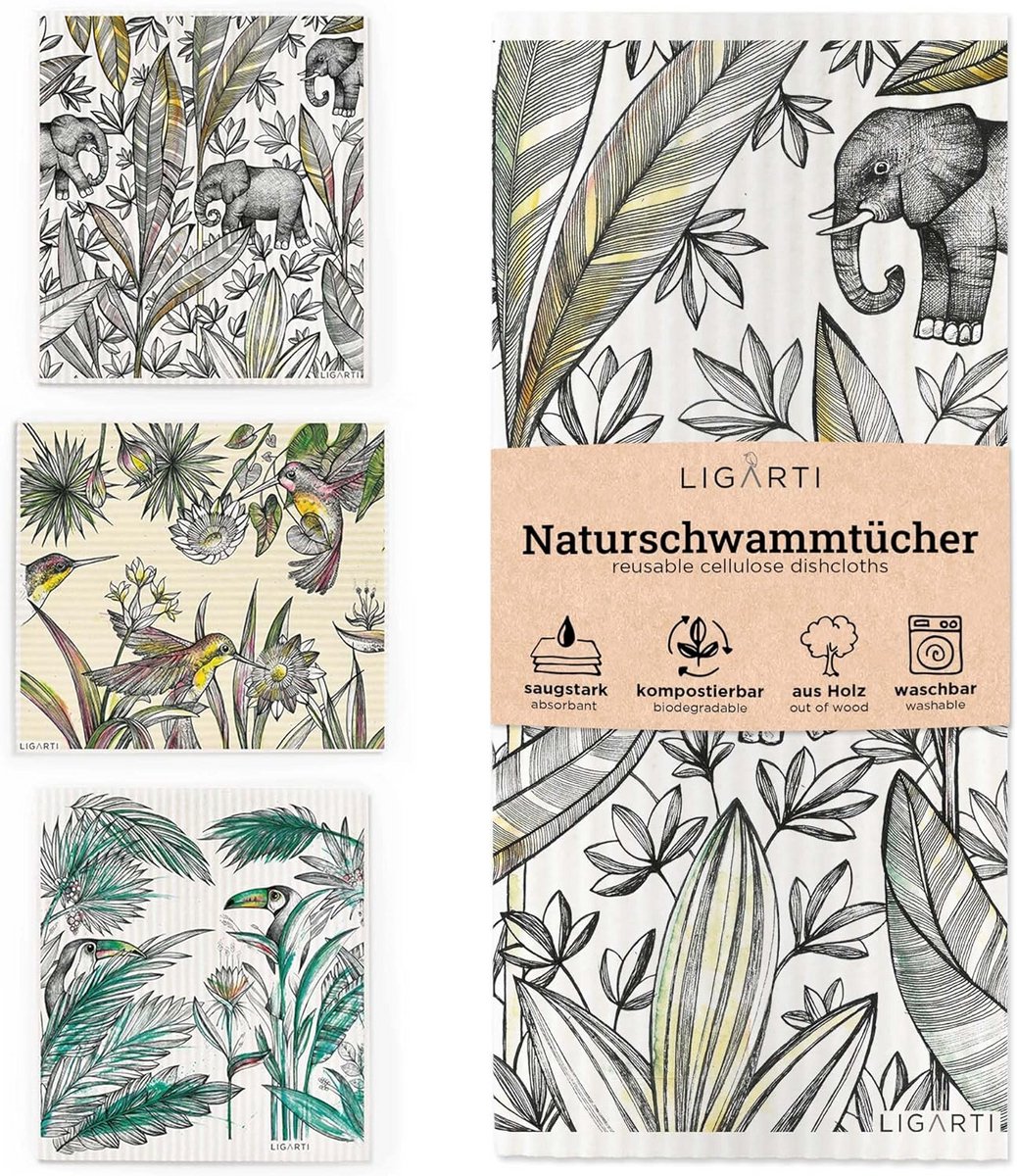 Duurzame Houten Sponsdoeken Set van 3 - Eco, Wasbaar en Composteerbaar Keukentextiel