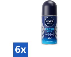 Nivea Men 6 x Nivea Men · Deodorant Roller · Fresh Active · 50 ml - 72 Uur Bescherming - Deodorant Roller - Zweet En Geur Bescherming - Alcoholvrije Deodorant - Huidvriendelijk