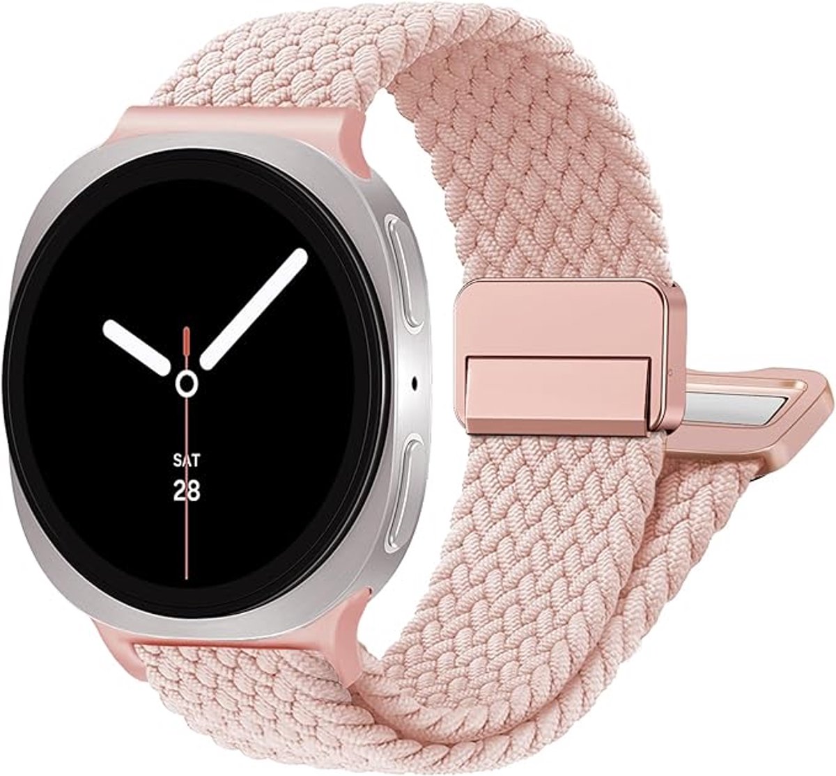 Zandarix Geschikt voor Samsung Galaxy Watch 8 - 40/44mm - Samsung Galaxy Watch Classic 46mm - Gevlochten Magnetische Horlogeband - Heren & Dames - Elastische Nylon - Geweven - Zandroze