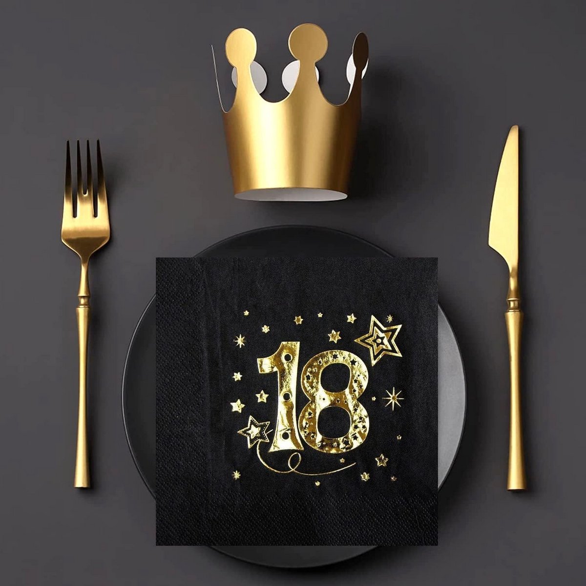 Servetten 18e Verjaardag Zwart met Gouden Sterren en Tekst Feestdecoratie