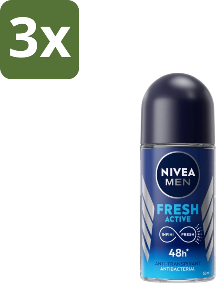 Nivea Men – Deodorant Roller – Fresh Active – 50 ml - Bulkverpakking - 3 stuks