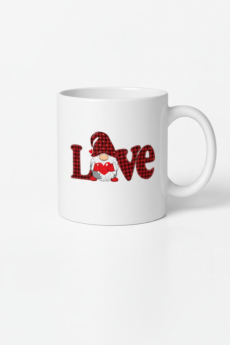 Valentijn Love Mok met Kabouter en Rood Plaid Patroon - Uniek Cadeau Liefde