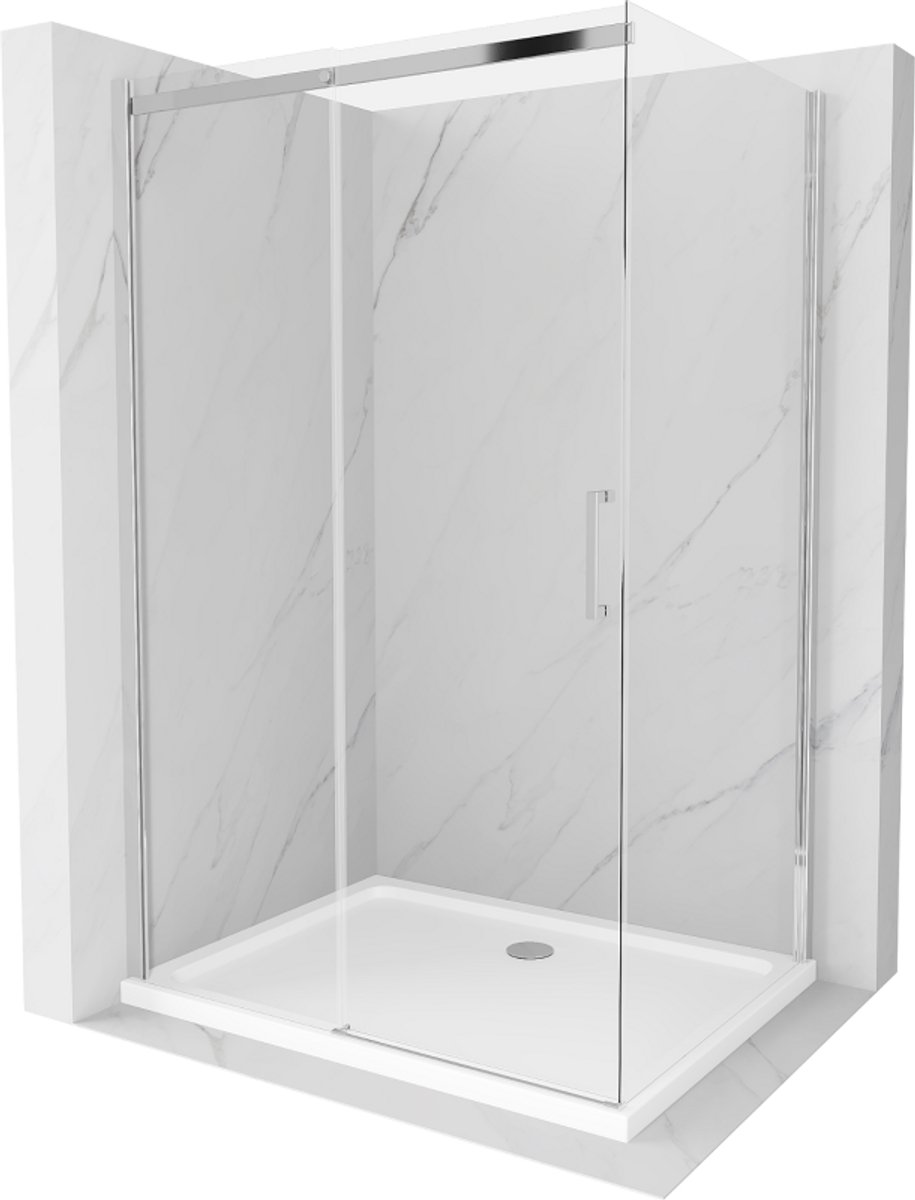 Mexen Omega schuifbare douchecabine 140 x 90 , transparant, chroom + Flat douchebak - 825-140-090-01-00-4010