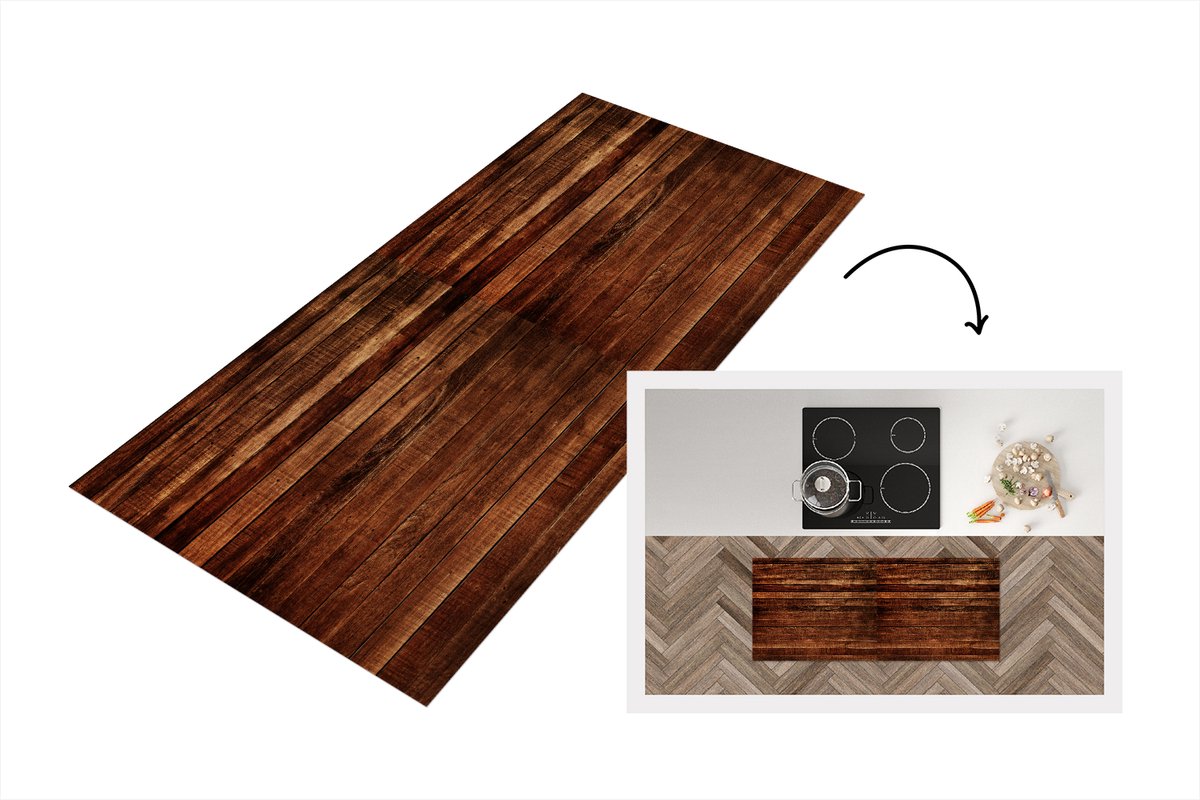 KitchenYeah Keukenloper 120x50 cm - Keukenmat vinyl Hardhout - Robuust - Patronen - Keukenmatten loper - Keuken vloerkleed tapijt