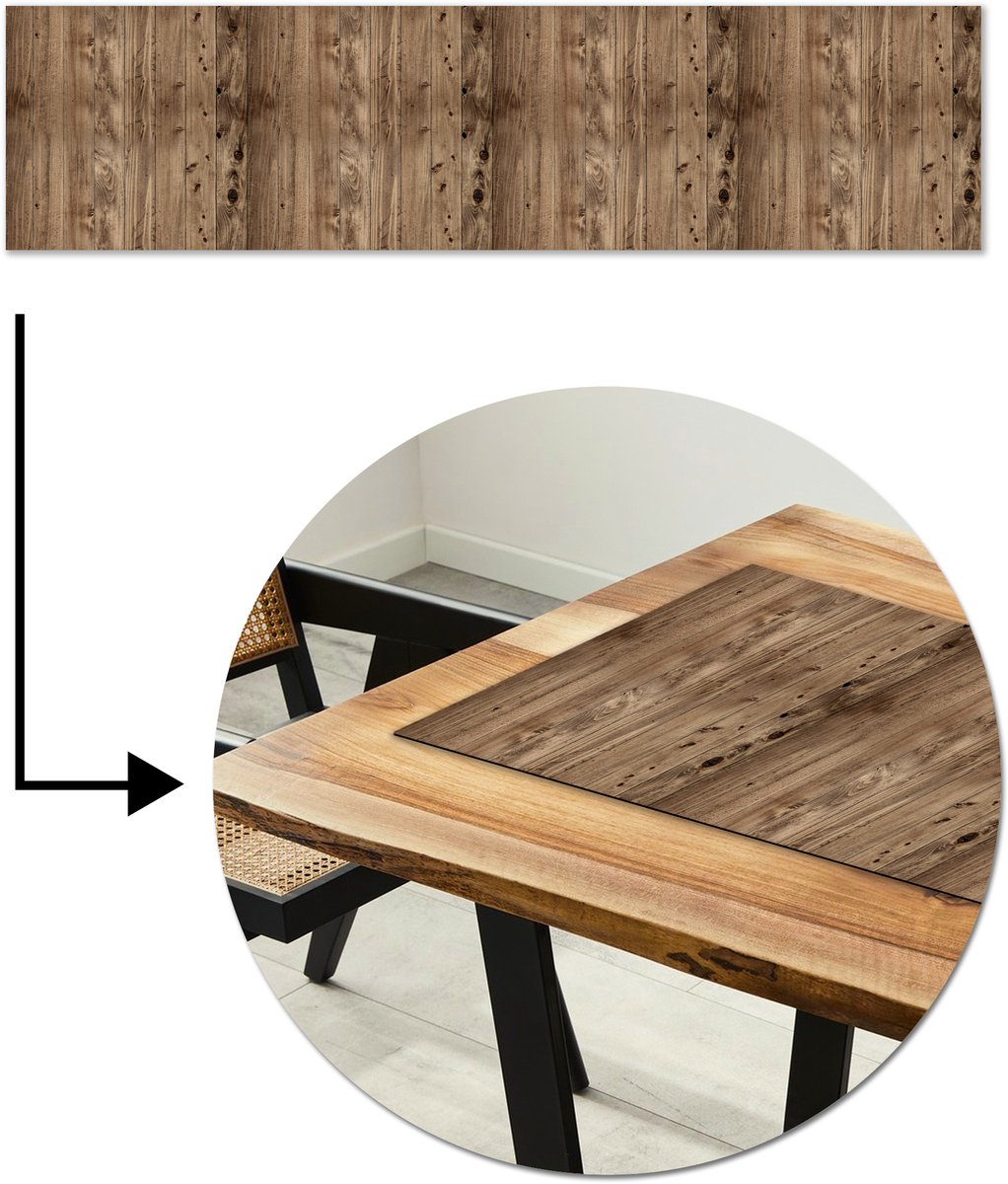 Tafelloper 200x50 cm - Tafelmat vinyl Eikenhout - Patronen - Planken - Tafeldecoratie - Tafelversiering - Keuken decoratie - Tafel versiering