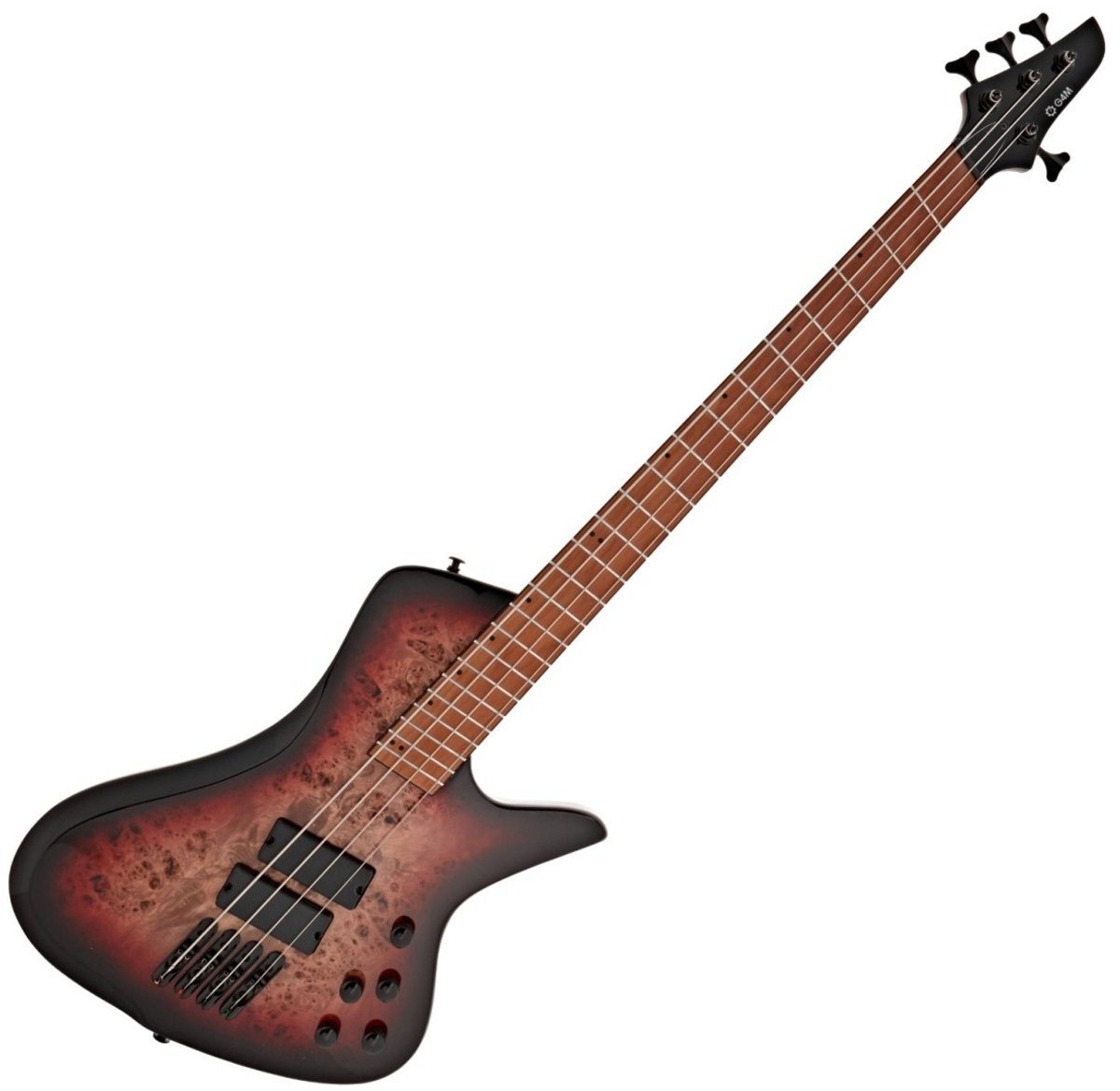 G4M 972 Fanned Fret Basgitaar, Red Burl Burst