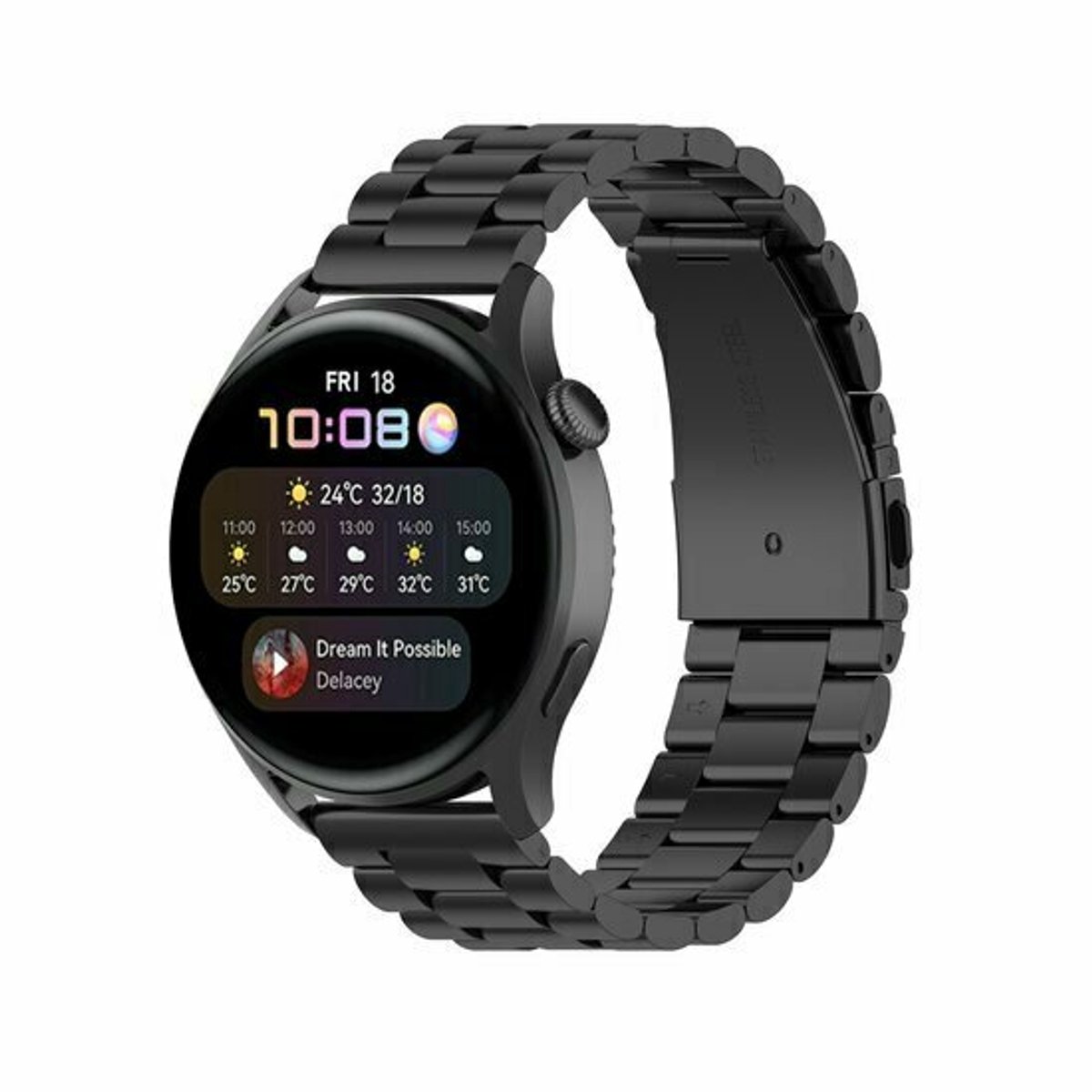 By Qubix - Stalen schakelband - Zwart - geschikt voor Huawei Watch 5 - 46mm