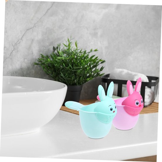 Set van 2 kindershampoobekers, shampoolepels, babybadbekers, shampoosets voor peuters (groen, roze) — afbeelding 2