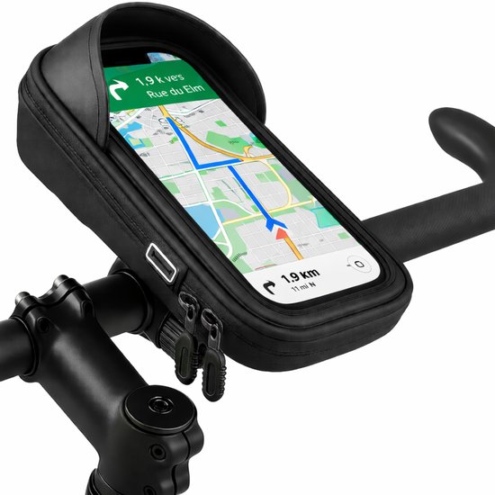 Telefoonhouder voor fiets, motor, step, scooter, kinderwagen – Waterdichte tas, 360° draaibaar, voor stuur, smartphone 5,5 tot 8 inch Phonillico®