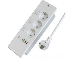 Uittrekbare bureaubladstopcontact, drie gaten, ingebouwd stopcontact met 4 USB-poorten, ingebouwd stopcontact met USB-C, bureaubladstopcontact met afzonderlijke schakelaar, snelladen, wit