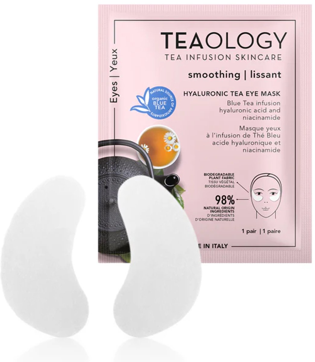 Teaology Hyaluronic Eye Mask – Hydraterende & Verstevigende Oogpatches Voor Onder De Ogen - Met Hyaluronzuur, Niacinamide, Caffeine & Blauw Thee-infusie - Vermindert Wallen, Donkere Kringen & Fijne Lijntjes - 98% Natuurlijk