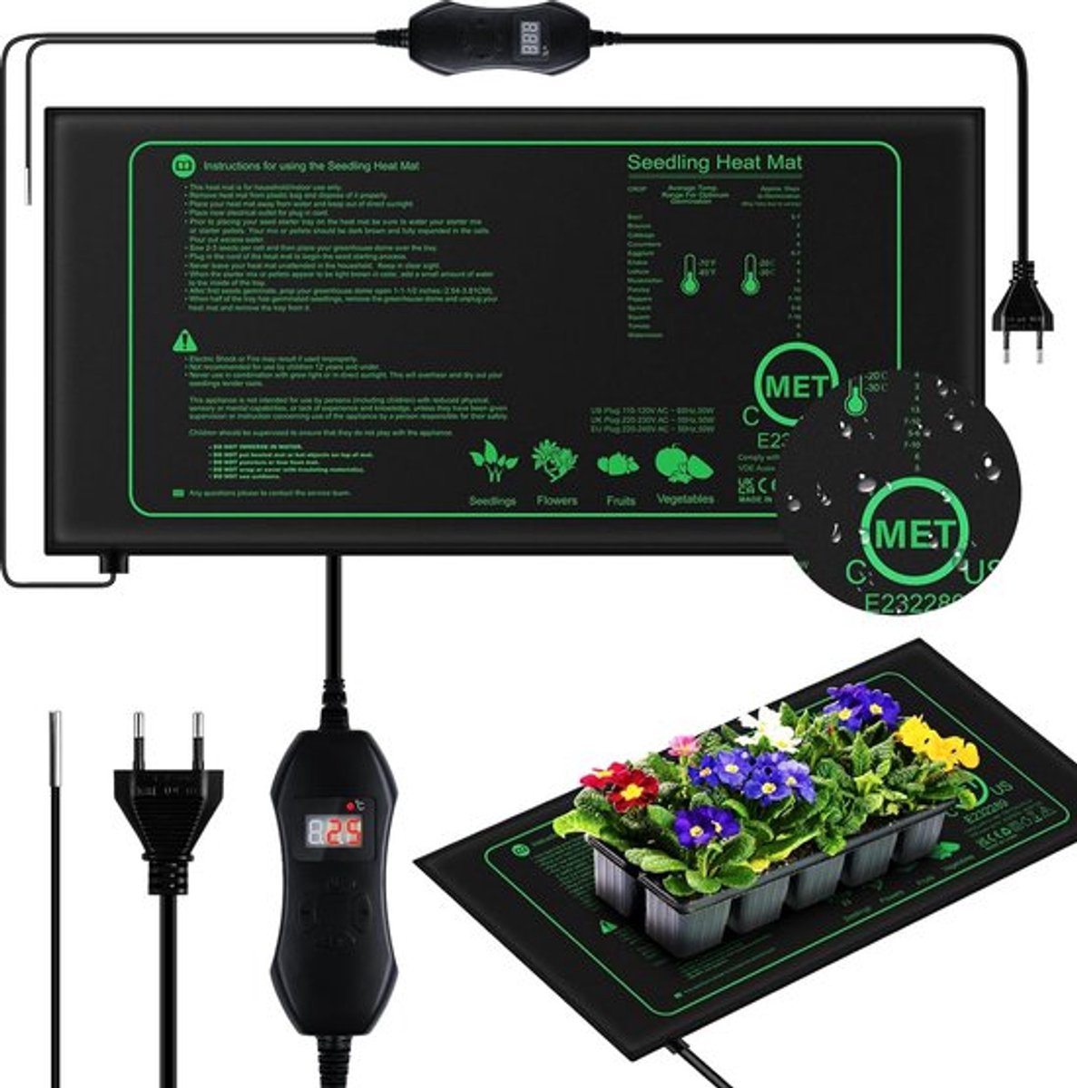 Warmtemat Planten - planten verwarmingsmat - Met Thermostaat - 25 x 52 cm - 50W - Waterdic