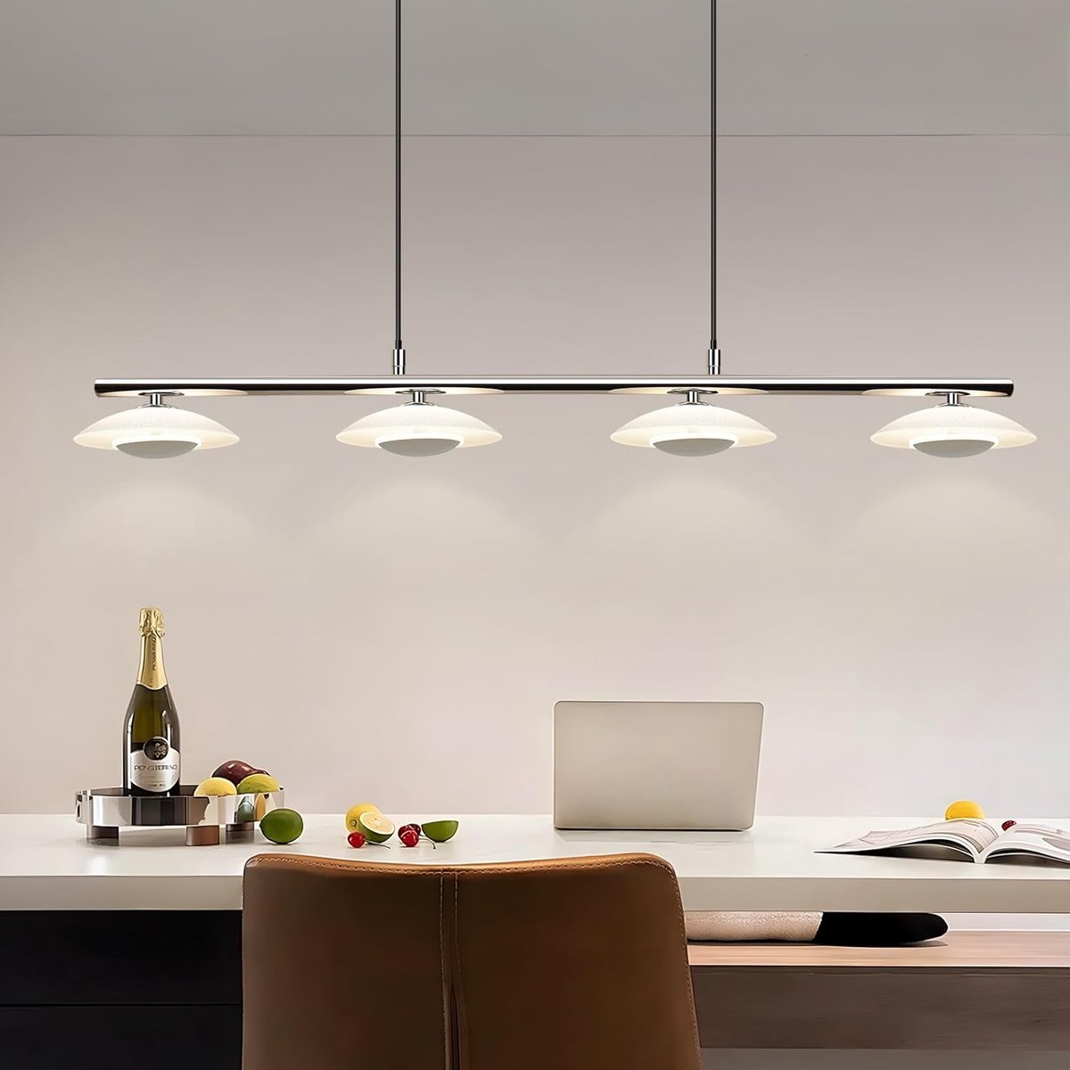 Glitzerlife - Hanglampen - 4xLED - Warmwit 3000K - Geëtst matglas - Chroom metaal - Ø94cm - Hoogte verstelbaar - Oogvriendelijk laag blauw licht - Hanglampen Eetkamer Woonkamer Keuken Slaapkamer