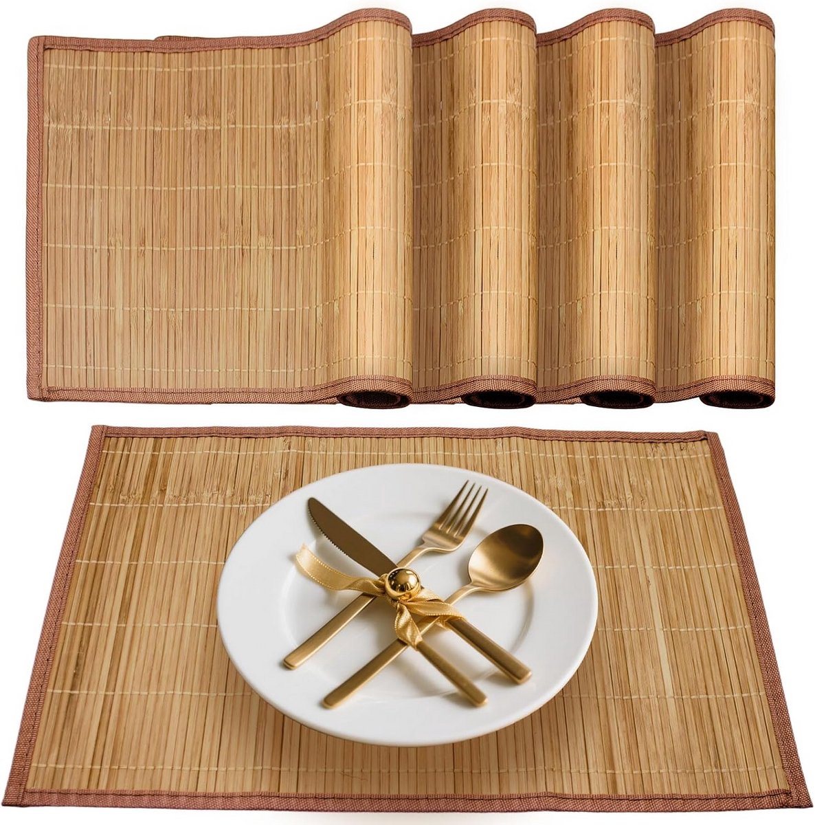 4x Rechthoekige Placemats van Bamboe, Hittebestendig en Wasbaar