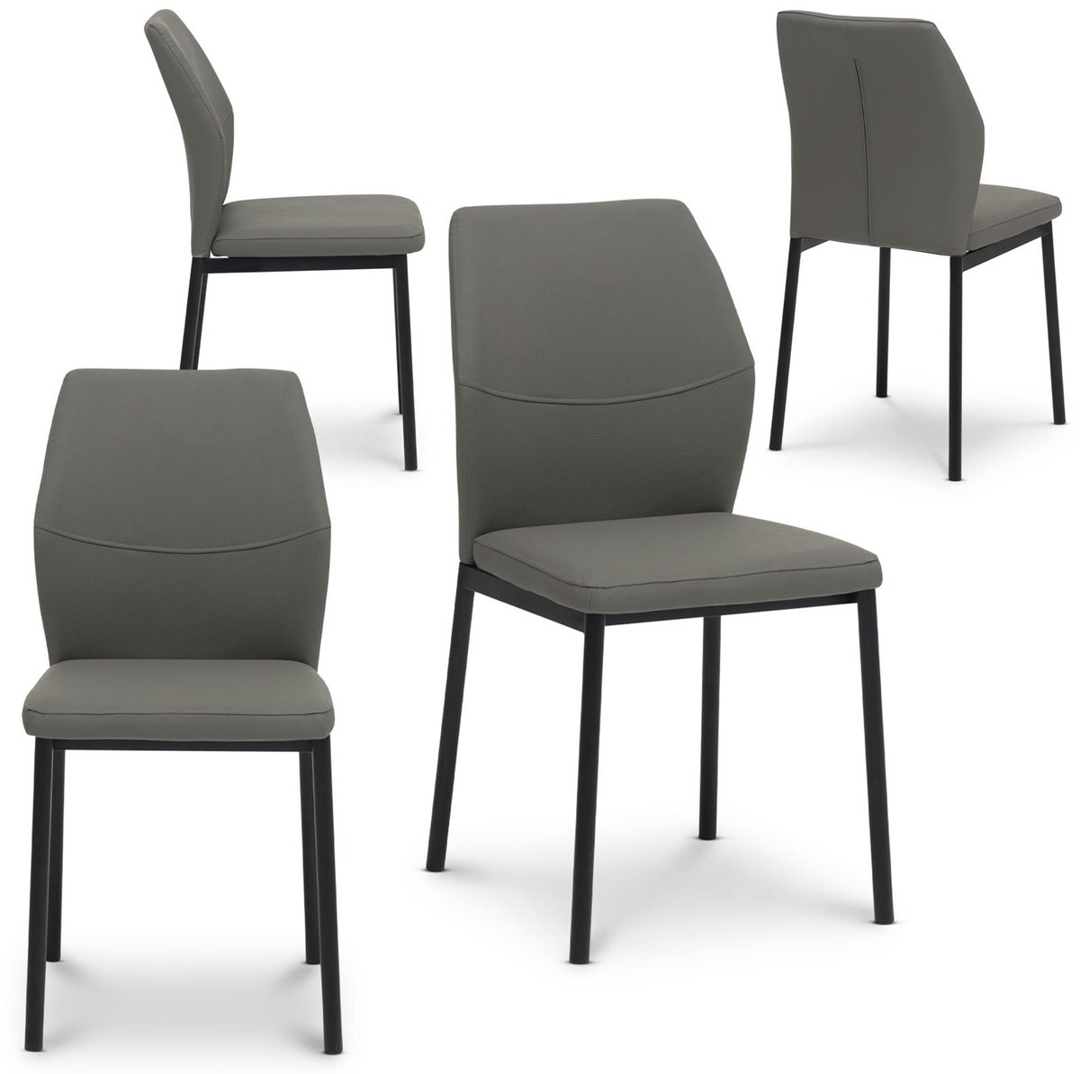 Eetkamerstoelen GINOVA set van 4, grijs - gestoffeerde zitting met stoffen bekleding, stevige poten van gepoedercoat metaal voor eethoek & keuken