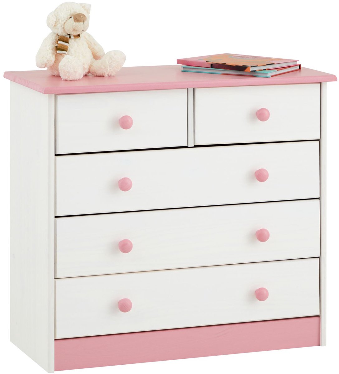 RONDO ladekast met 5 laden in wit/roze Hoofdafbeelding