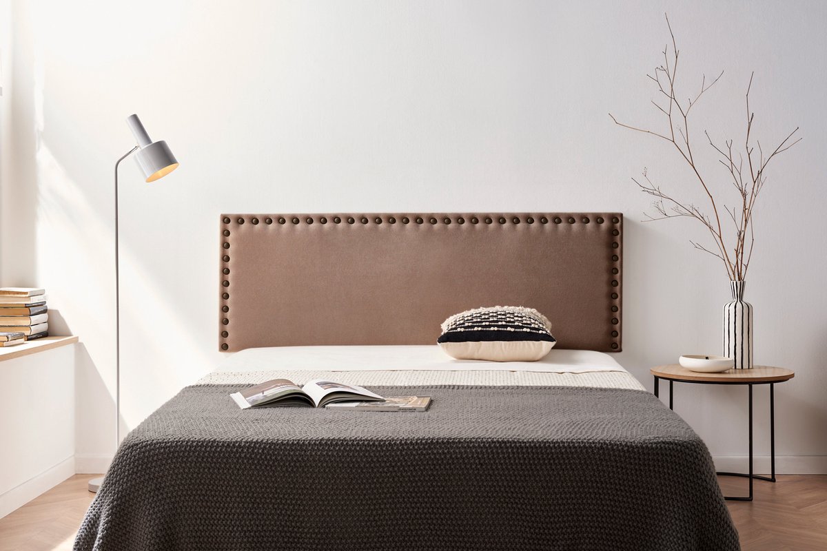 Moonia Hoofdbord - Gestoffeerd - Chocolade - Elegant en Duurzaam - Aqualine Stof - 55 cm Hoogte - 3 Jaar Garantie