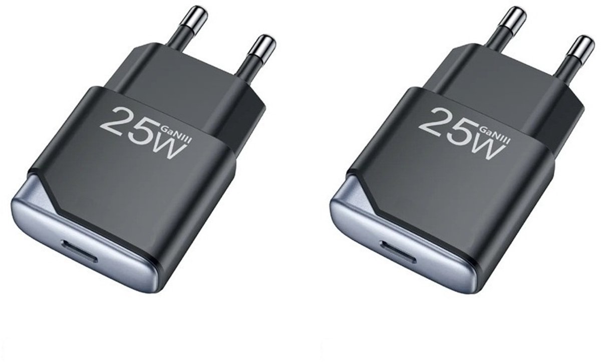 2 stuks OneOne 25W snellader met USB C poort. PD PPS Quick Charge lader. Platte GAN oplader adapter past op Samsung Galaxy A33, A52, A53, A6s, A70, A71, A72, A73, A80, A90, C7 Pro, C9 Pro, Galaxy F02s, F12, F13, F22, F23, F52