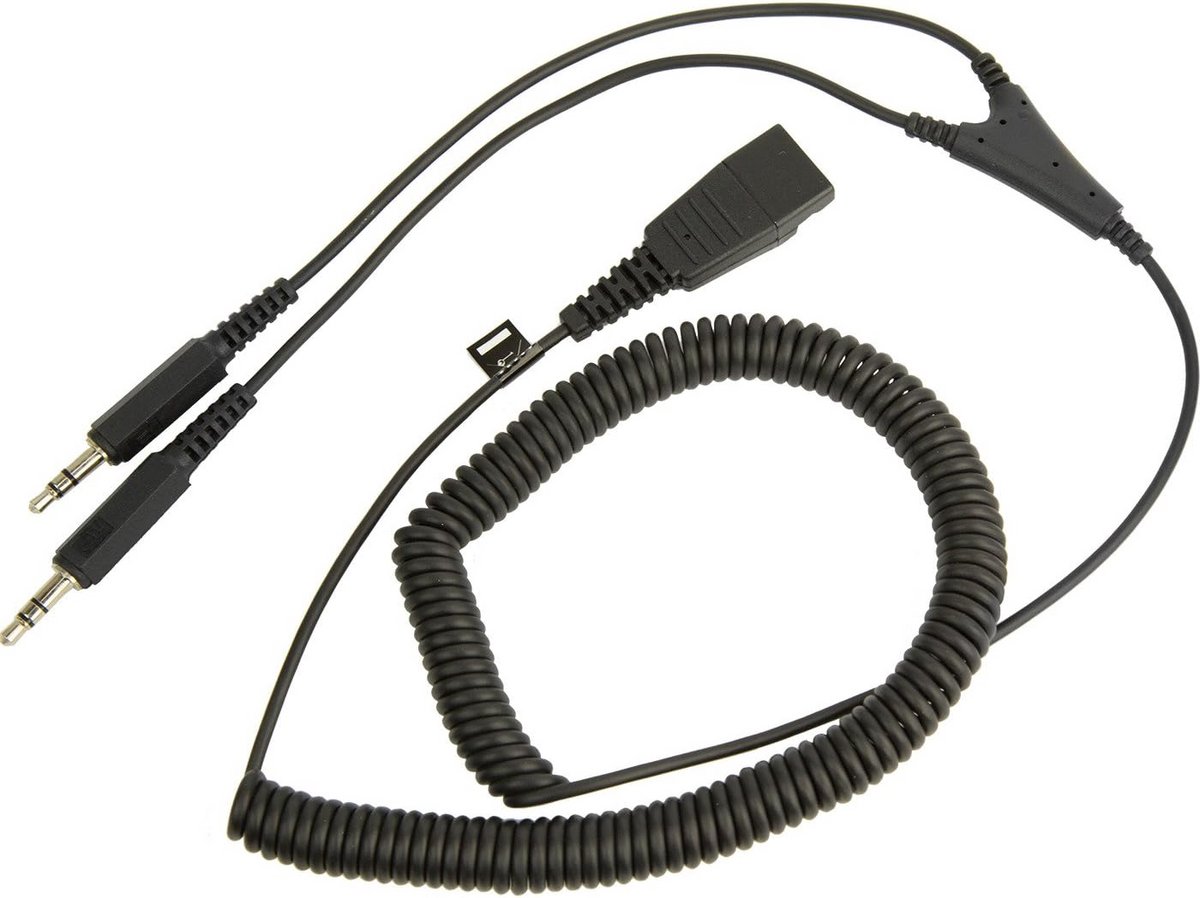 PC Spiraalkabel van Quick Disconnect naar 2x 3.5 mm Jackplug, Gekruld