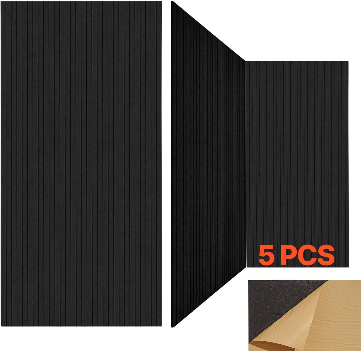 VEVOR 5x Akoestische Panelen Akoestische Wandpanelen 1200x600x10mm Zelfklevend Zwart
