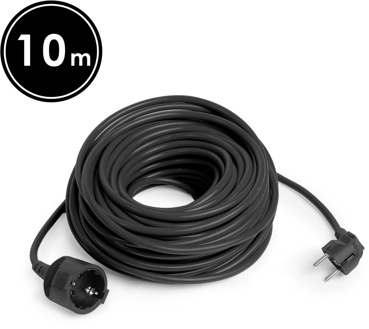 Verlengsnoer - 10 m - Zwart - Schuko CEE 7/4 Stopcontact - Stekker CEE 7/7 - H05VV-F 3×1,5 mm² - 10/16 A - 250 V AC - IP20 - PVC Mantel - Geschikt voor Huis, Kantoor & Tuin [20504BK]