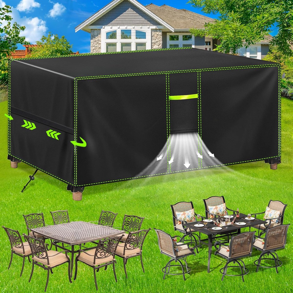 Famanu Afdekking voor tuinmeubelen - waterdicht - winterbestendig - 420D beschermhoes voor tuintafels - meubelsets - terrasmeubelen - rechthoekige tafelafdekking 170 x 94 x 71 cm zwart