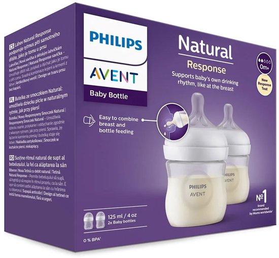 Philips Avent Natural Response babyfles 125ml – Flow 2 - 2 flessen - Newborn - SCY900/02